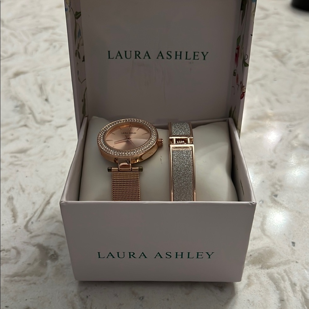 Laura Ashley Rose Gold Watch and Bracelet Set